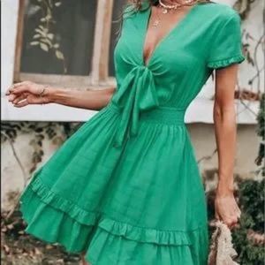 Plaid Bow Detail Tiered Dress Green Size XL